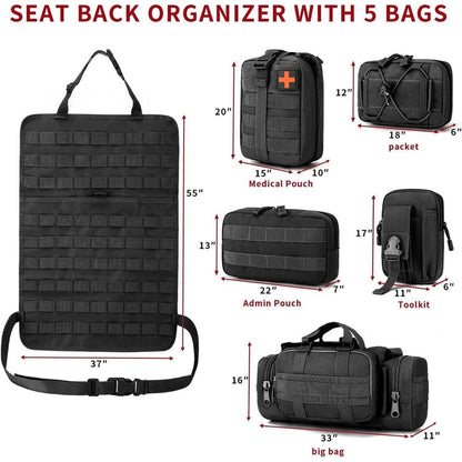 Taktischer Autositz Organizer mit 5 Molle Taschen – Rücksitz Ordnungssystem