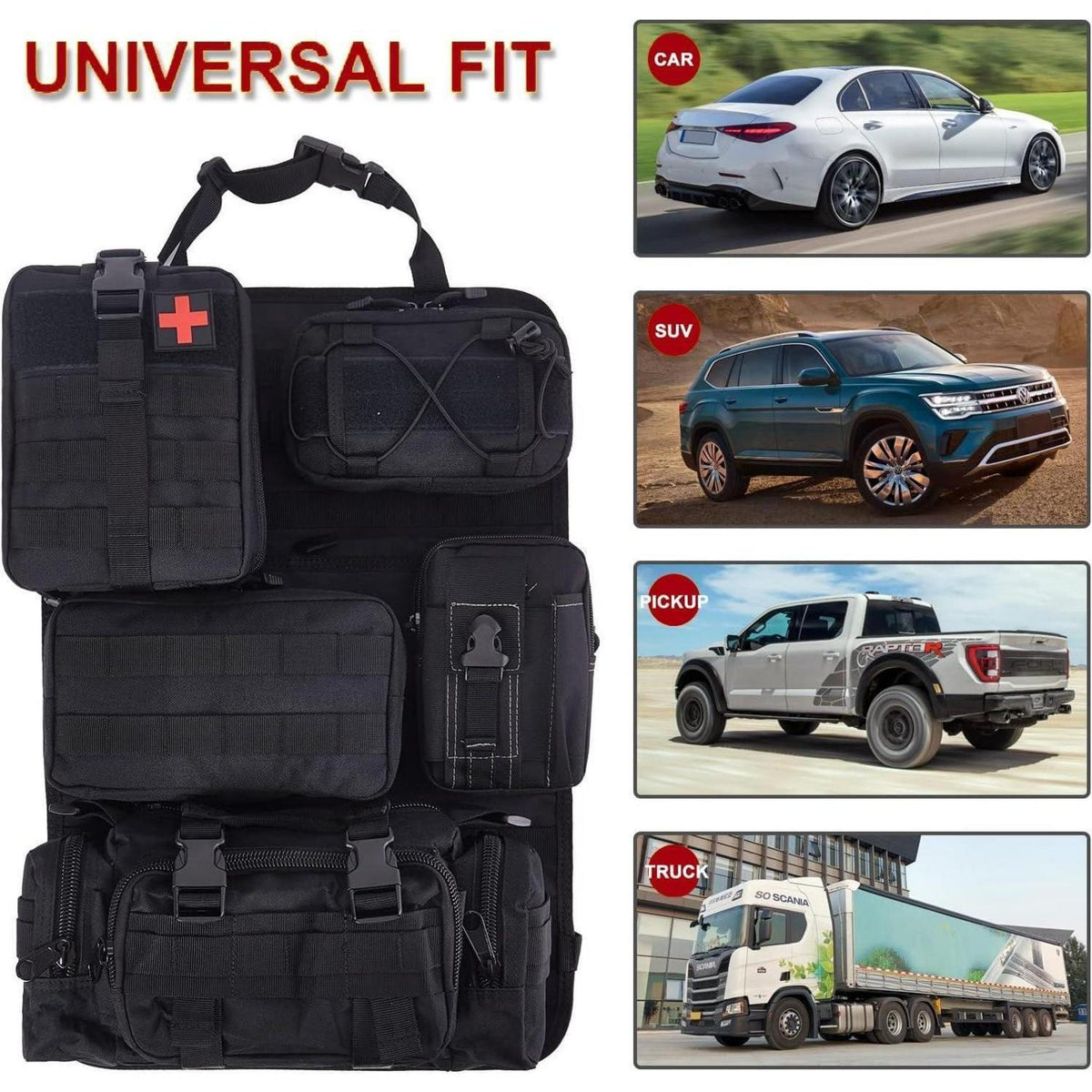 Taktischer Autositz Organizer mit 5 Molle Taschen – Rücksitz Ordnungssystem