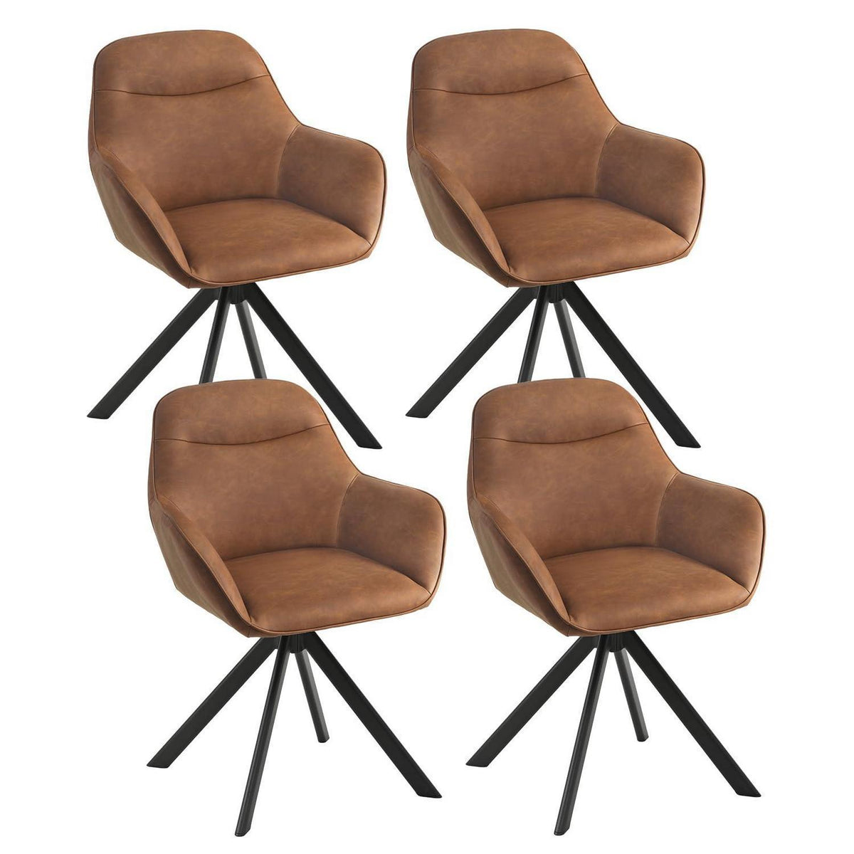Drehstuhl Esszimmer 4er Set Braun mit Armlehnen in Lederoptik