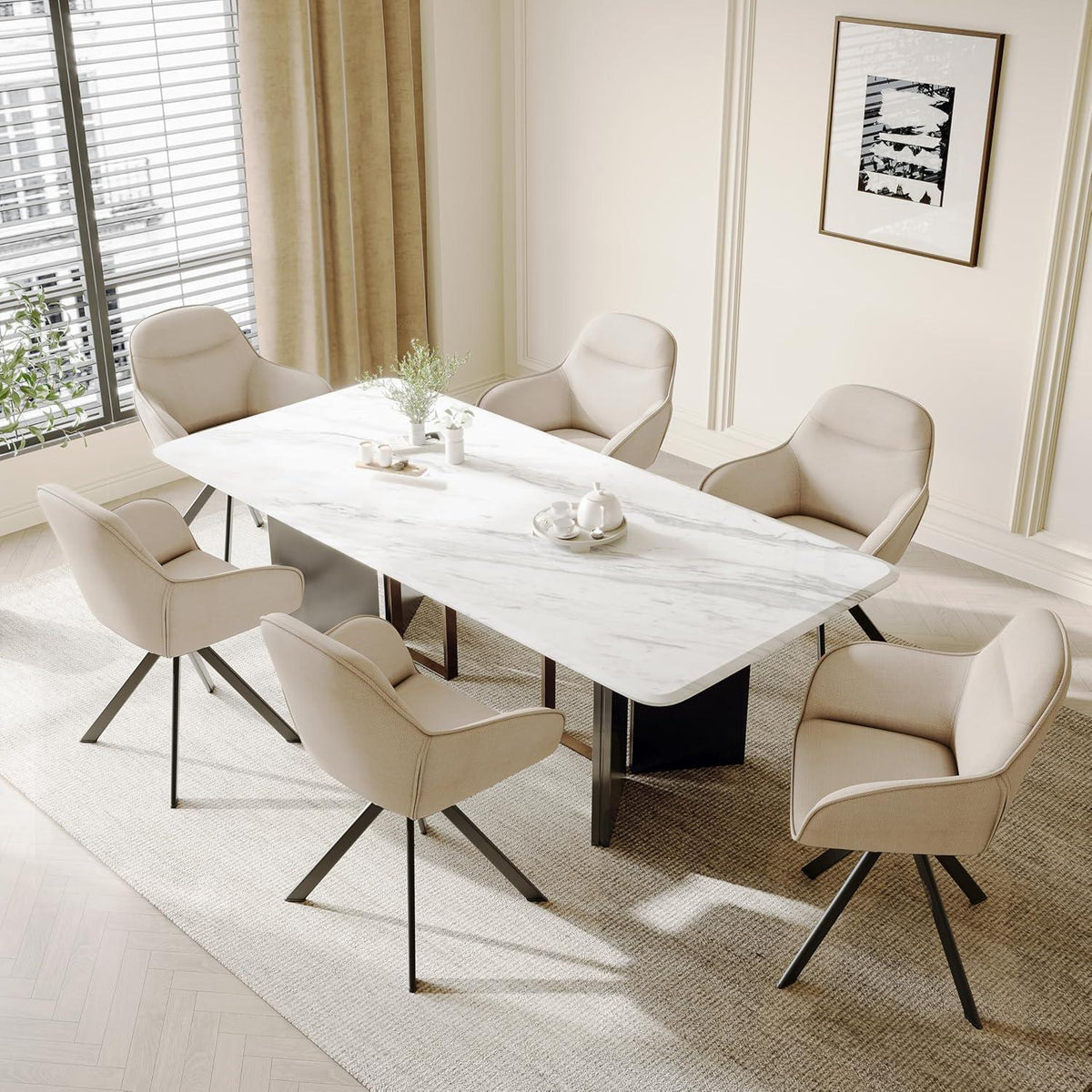 Drehbarer Esszimmerstuhl Beige 4er Set mit Armlehnen