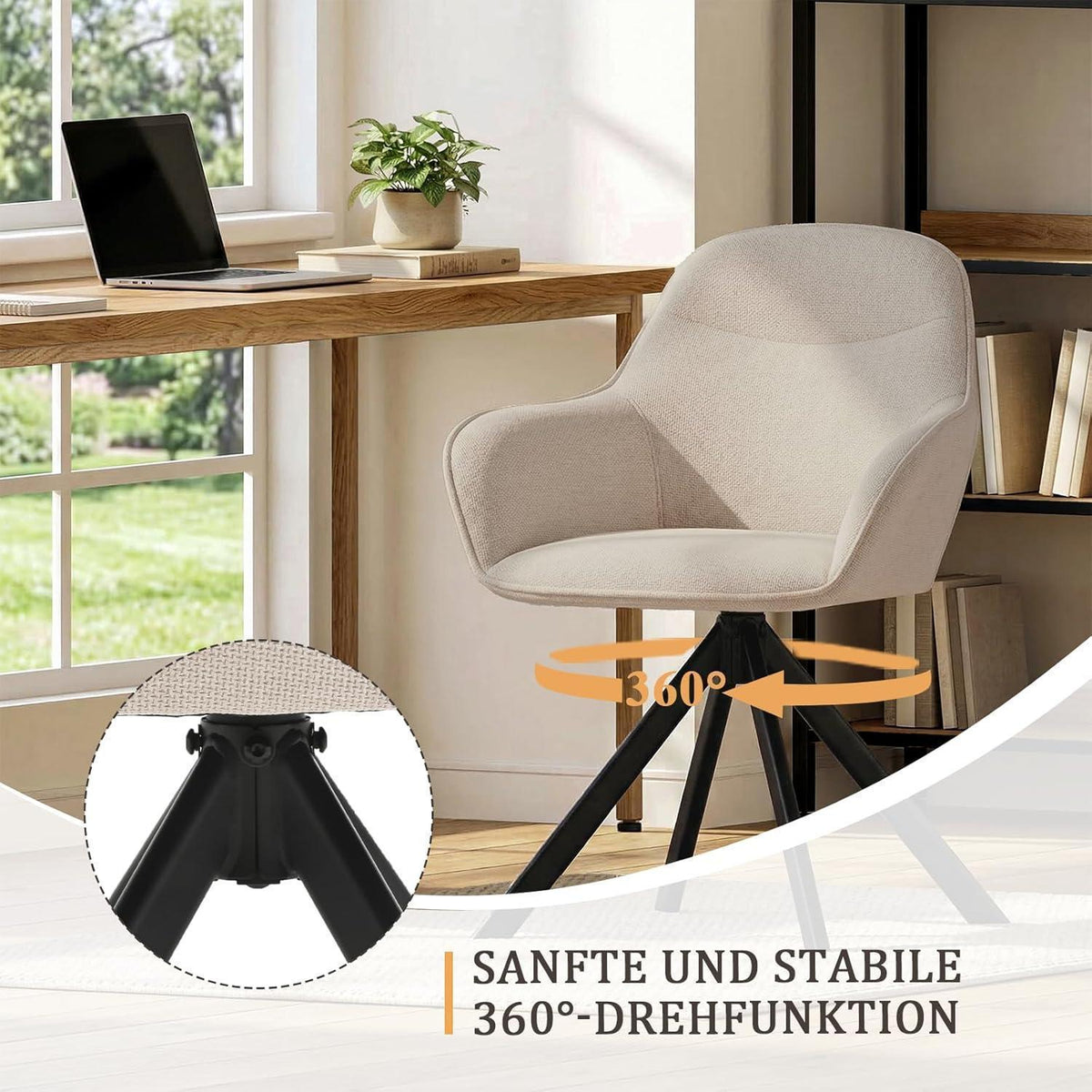 Drehbarer Esszimmerstuhl Beige 4er Set mit Armlehnen