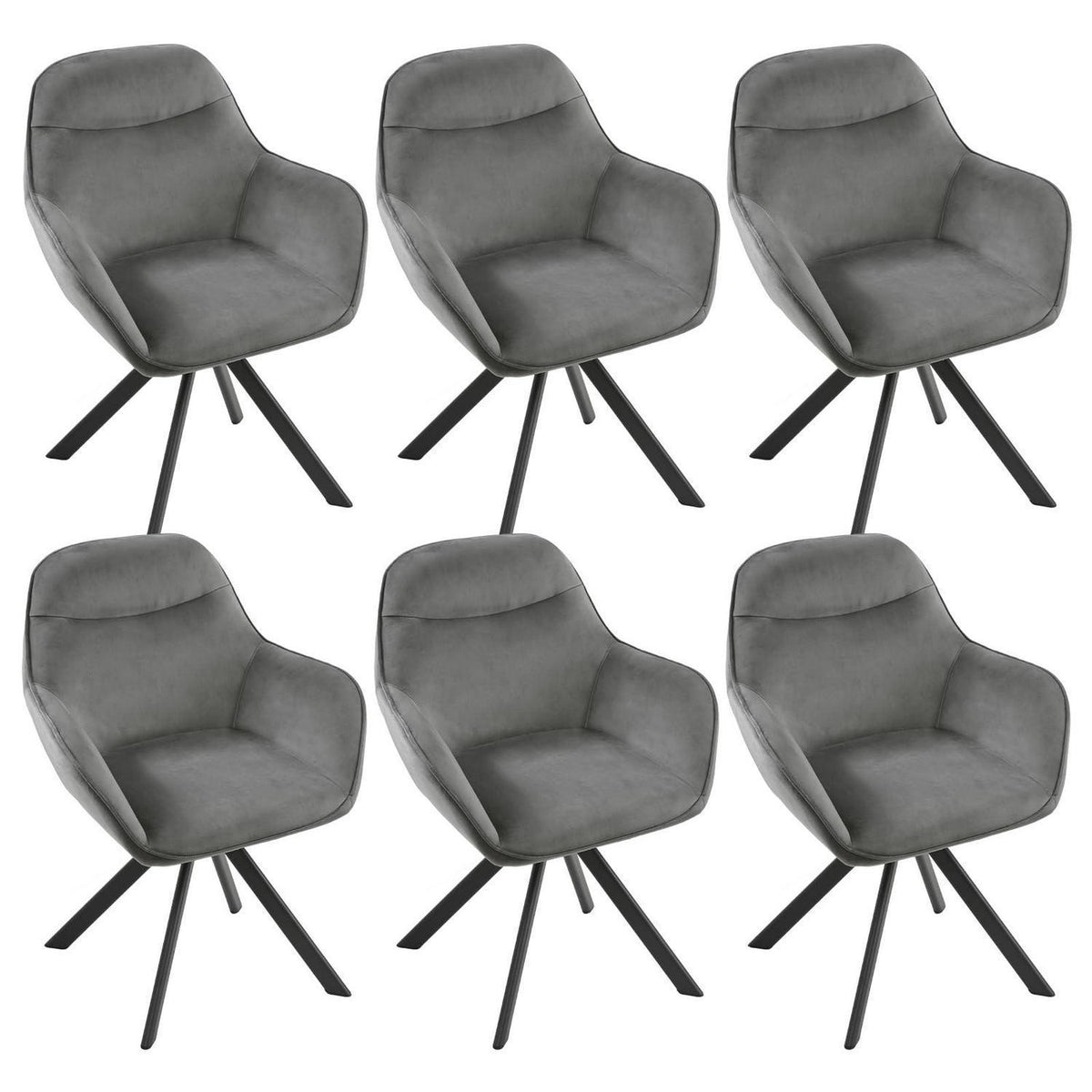 Drehbarer Esszimmerstuhl Set 6x – Dunkelgrau, Samt & Metall