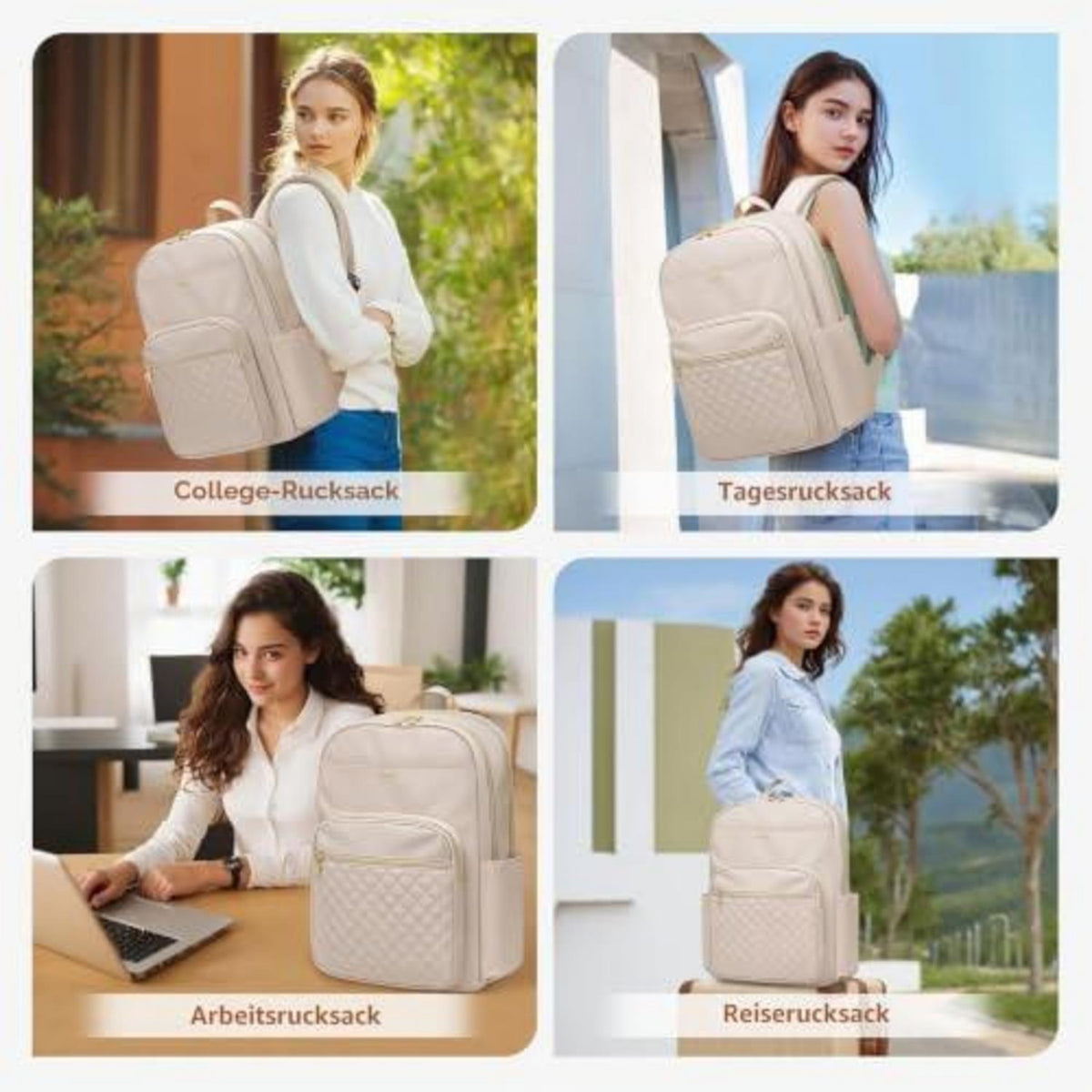 Laptop Rucksack Damen 16 Zoll – Wasserdichter Reiserucksack Beige