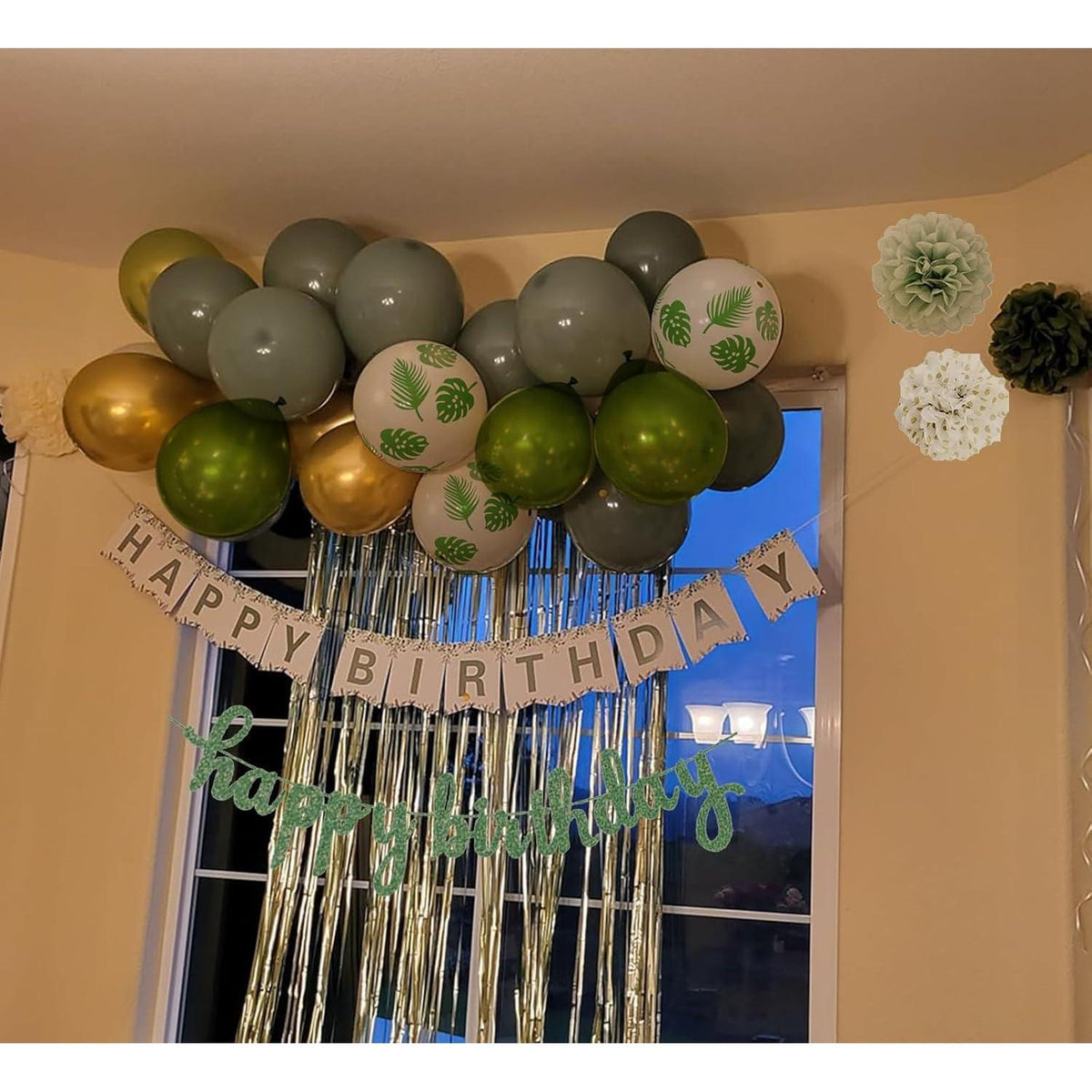 Geburtstagsdeko Set Eukalyptus Grün Weiß Girlande & Luftballons