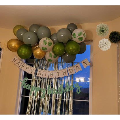 Geburtstagsdeko Set Eukalyptus Grün Weiß Girlande & Luftballons