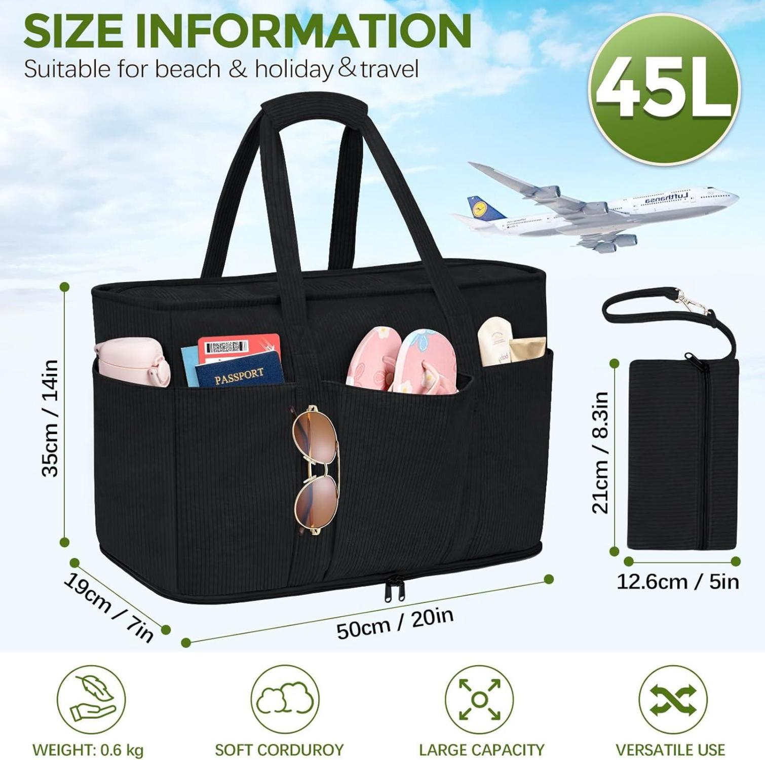 TEUEN Große Strandtasche Damen XXL Shopper Tote Bag mit Reißverschluss 45L
