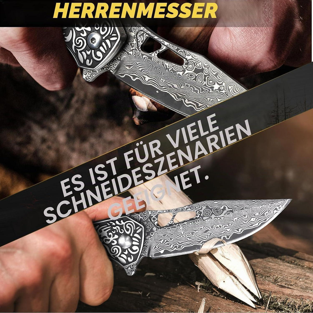 Klappmesser Outdoor Damast – Robustes Taschenmesser für Camping