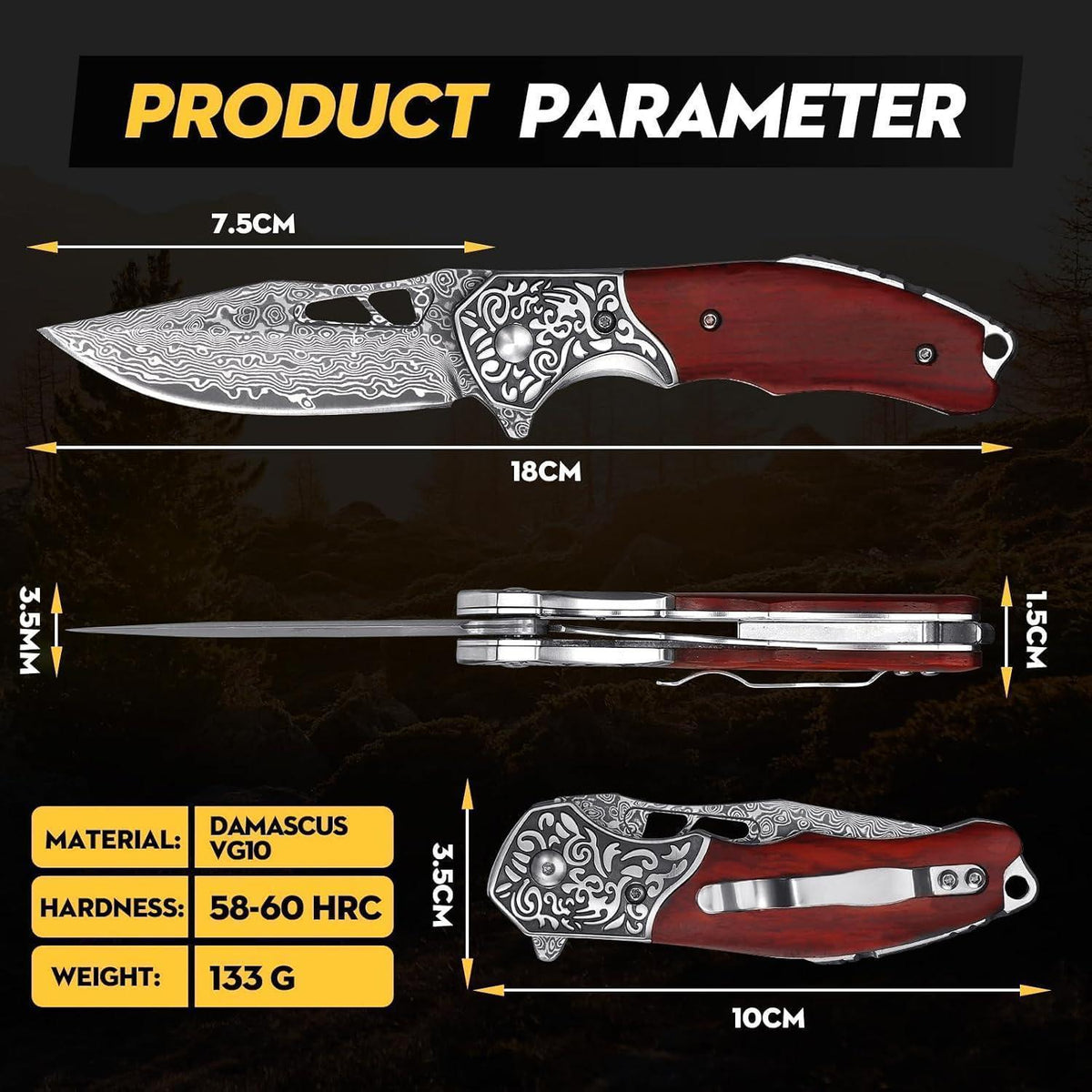 Klappmesser Outdoor Damast – Robustes Taschenmesser für Camping