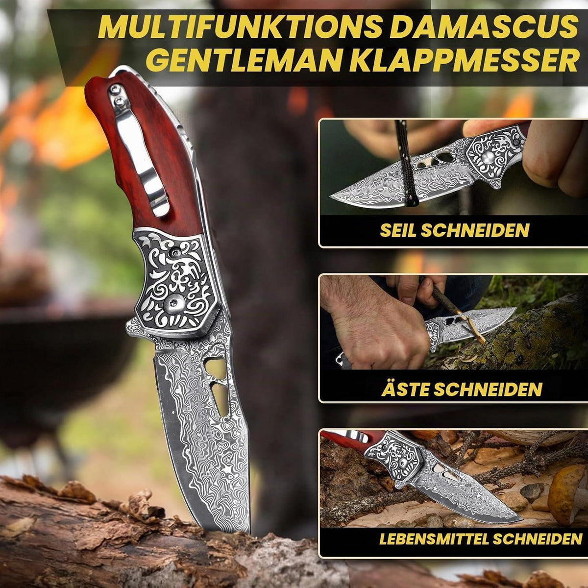 Klappmesser Outdoor Damast – Robustes Taschenmesser für Camping