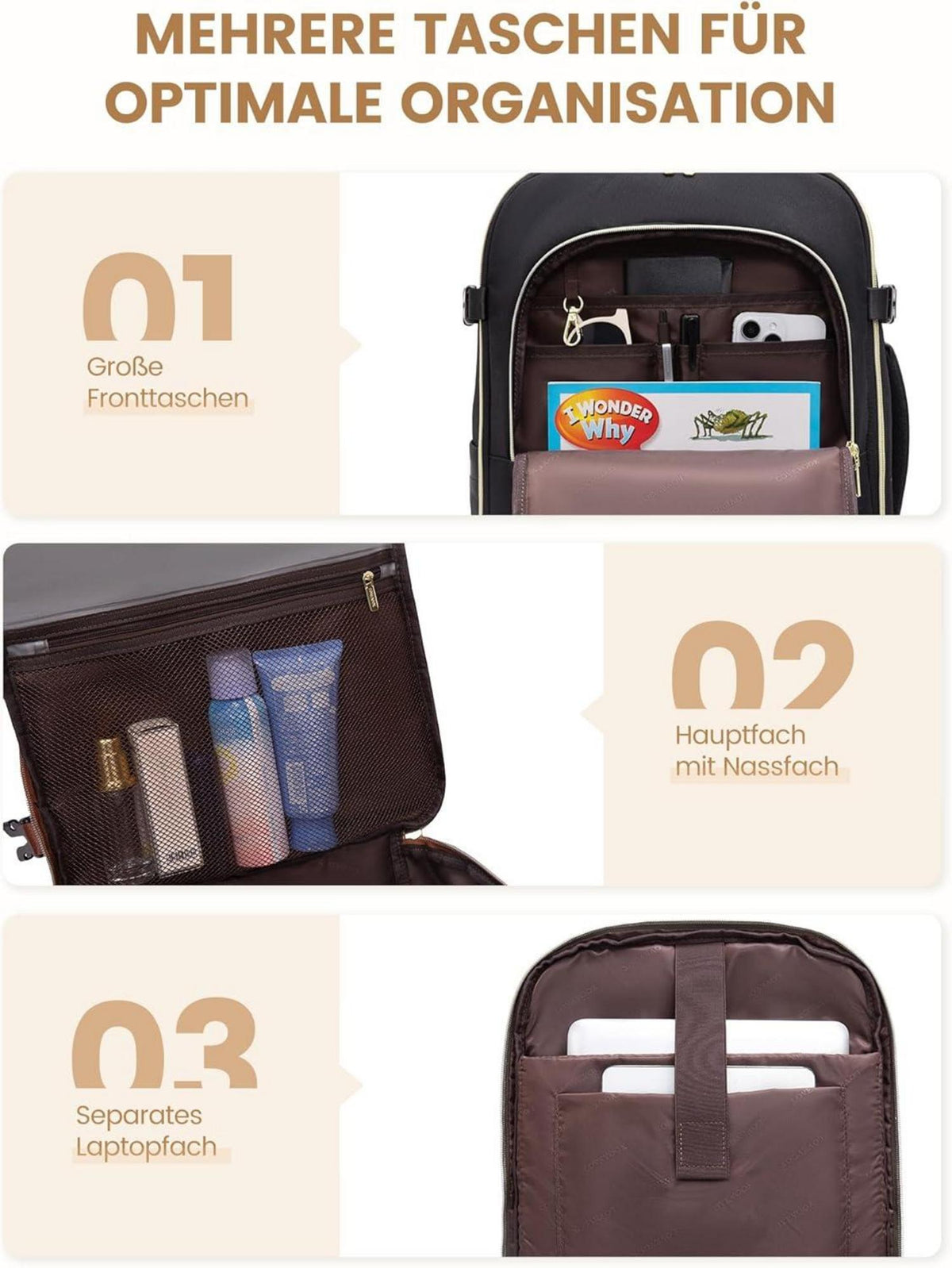 Großer LOVEVOOK Laptoprucksack Handgepäck 17.3 Zoll Reise Schwarz