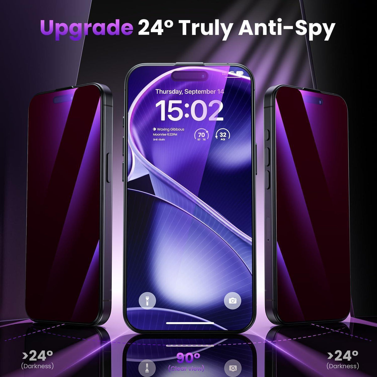 iPhone 17/16 Pro Privacy Folie mit Blaulichtschutz & Staubschutz