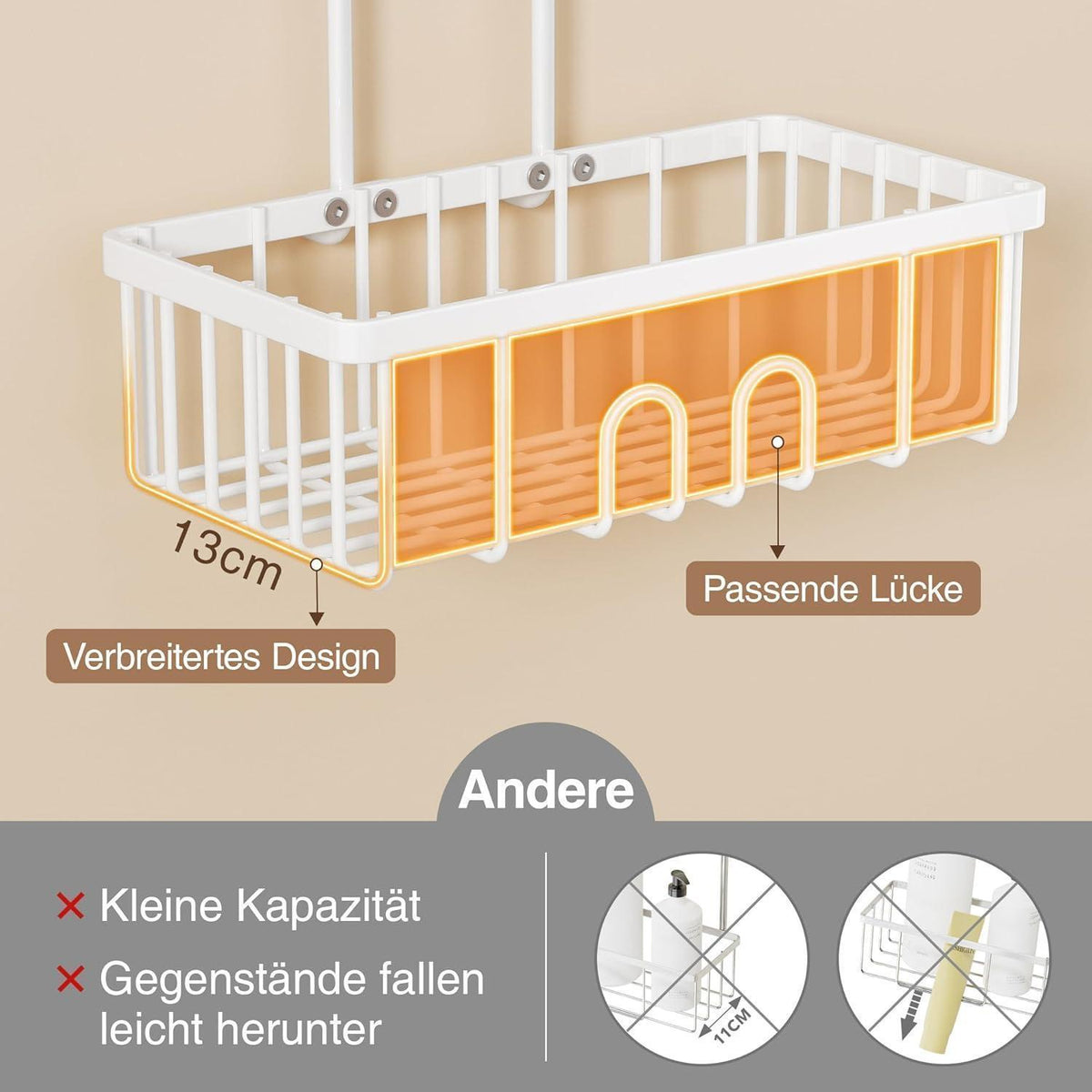 Duschablage zum Hängen Weiß Edelstahl Kratzfest 30cm
