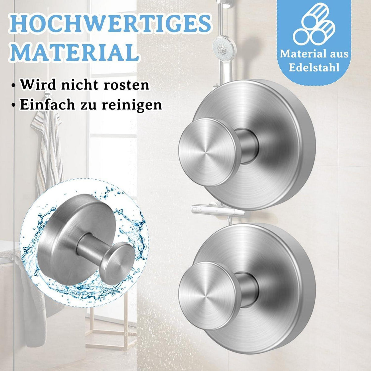 4x Edelstahl Saugnapf Haken - Handtuchhalter Bad Küche