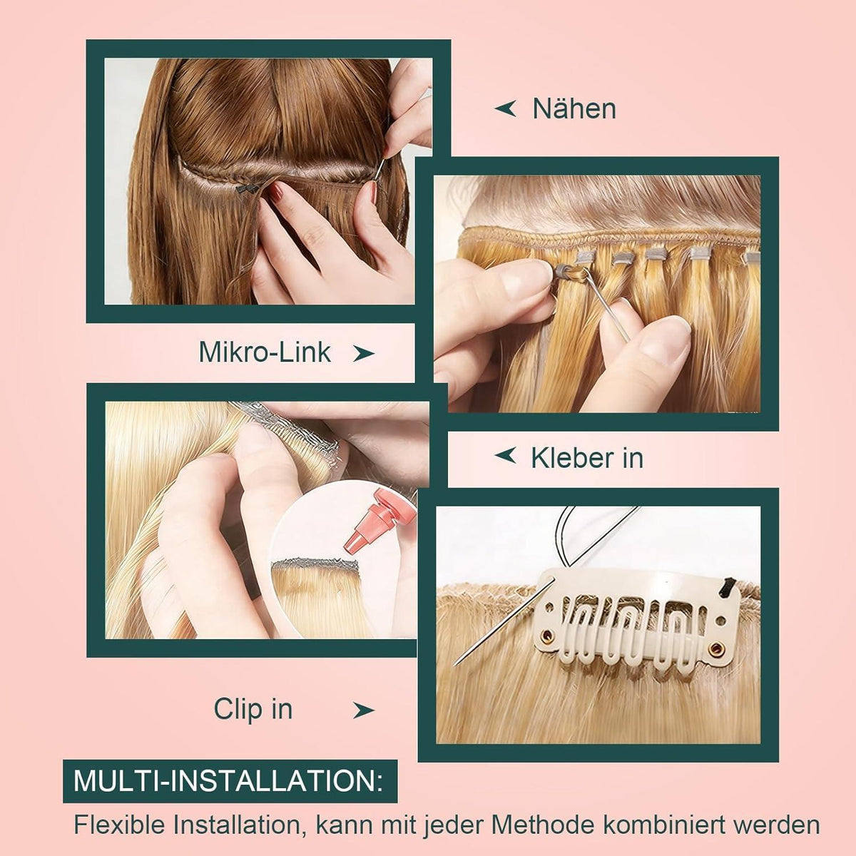Echthaar Tressen Balayage Braun Ombre Blond 55cm