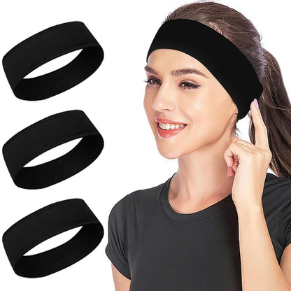 3er Pack Schwarze breite Anti-Rutsch Haarbänder für Yoga & Fitness
