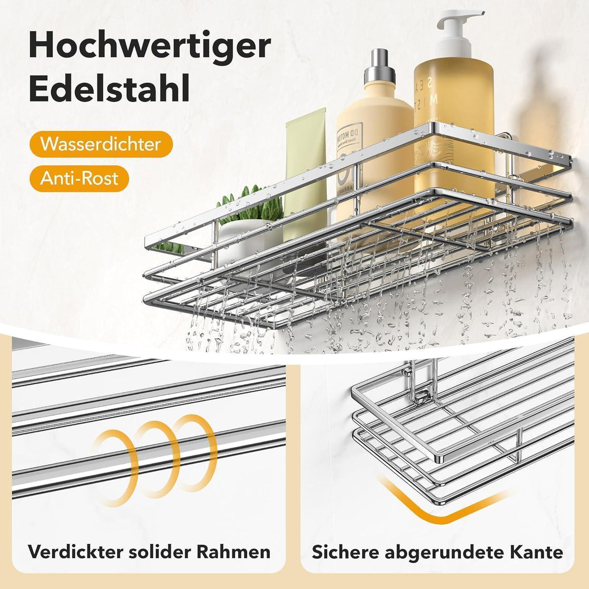 Duschablage ohne Bohren 2er Set Silber Hochwertiger Stahl