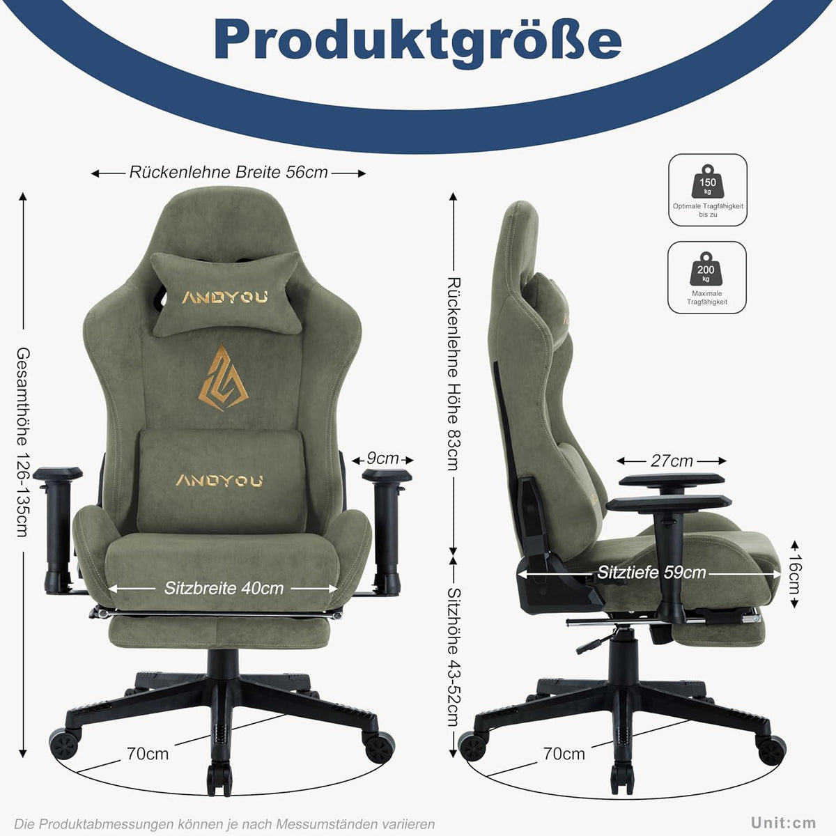 Ergonomischer Gaming Stuhl mit Fußstütze und verstellbaren Kissen