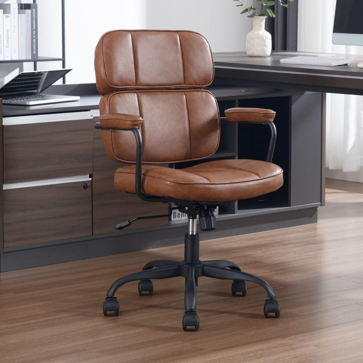 Ergonomischer Bürostuhl 360° Drehstuhl Höhenverstellbar PU Leder Braun