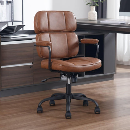 Ergonomischer Bürostuhl 360° Drehstuhl Höhenverstellbar PU Leder Braun