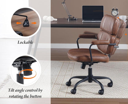 Chairus Schreibtischstuhl Bürostuhl Ergonomisch PU Leder Braun