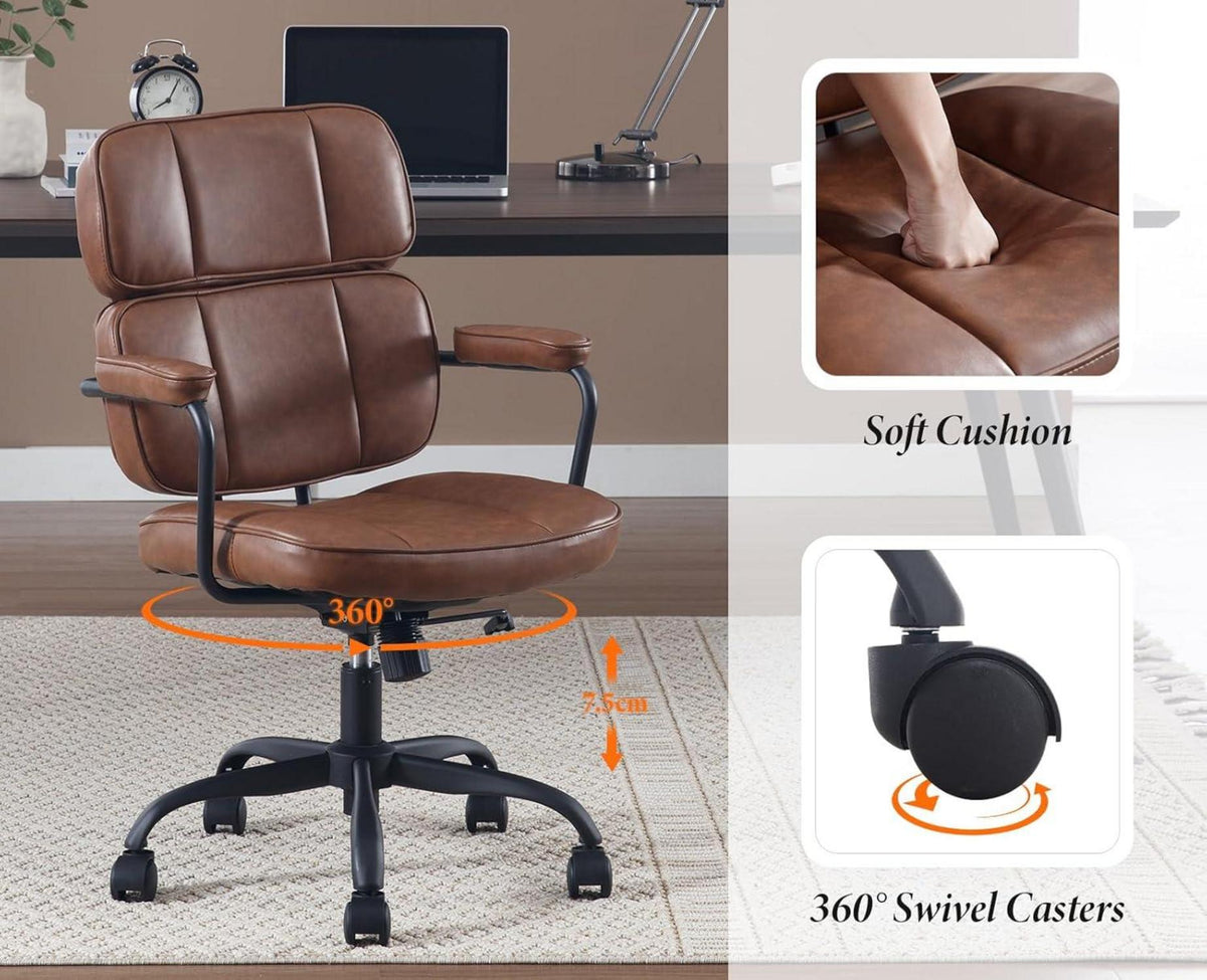 Chairus Ergonomischer Schreibtischstuhl Bürostuhl Braun 360° Drehstuhl