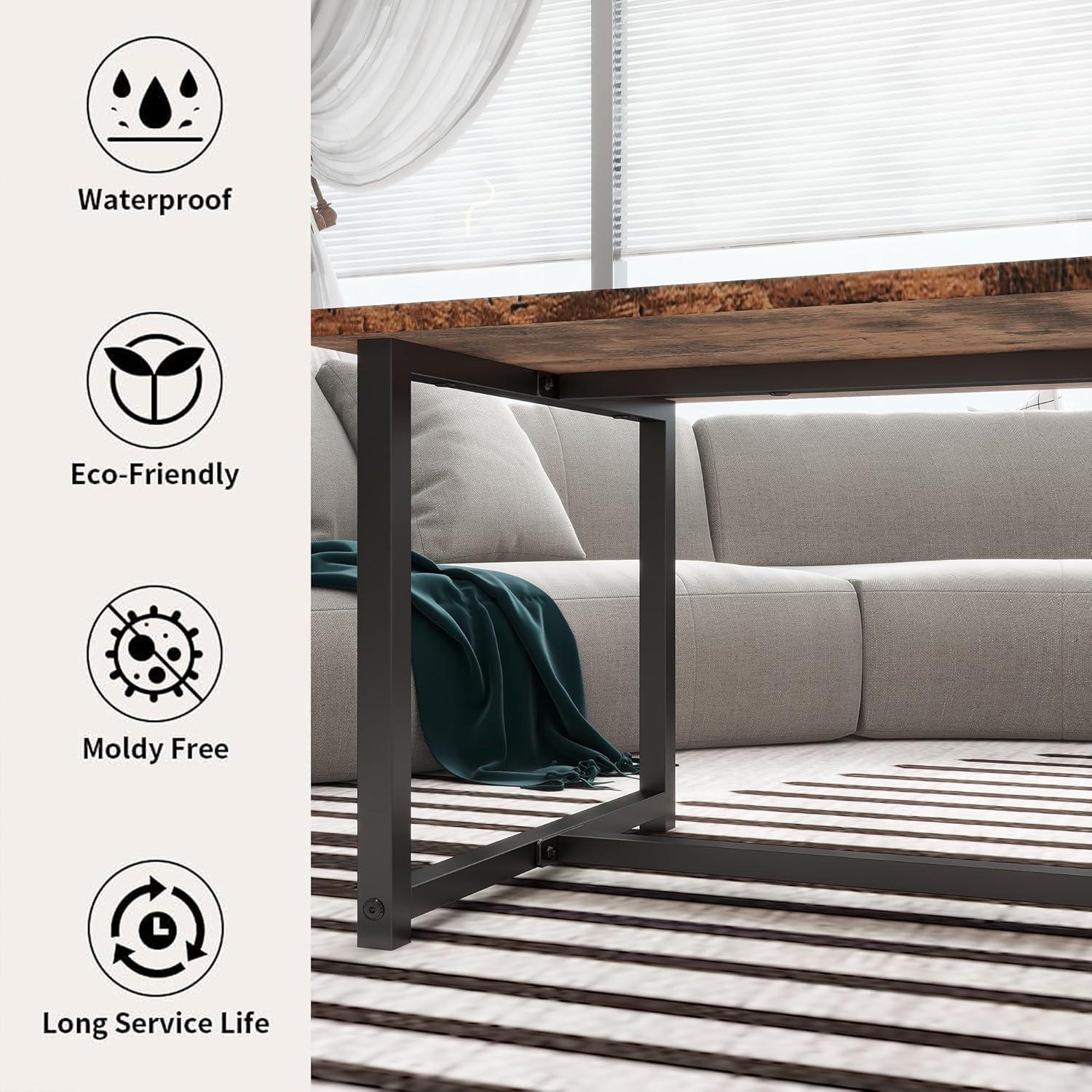 Vintage Couchtisch 90x45x42 cm Braun Metallgestell Ablage
