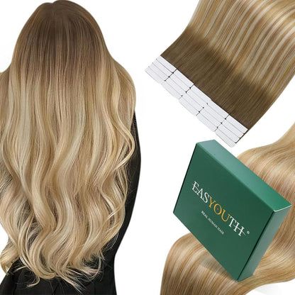 Echthaar Tape-in Extensions 60cm Blond Balayage Ombre