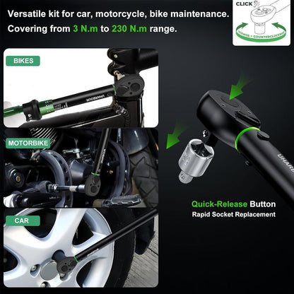 Drehmomentschlüssel Set 1/4, 3/8, 1/2 Zoll | 3-230 Nm | Auto, Motorrad, Fahrrad