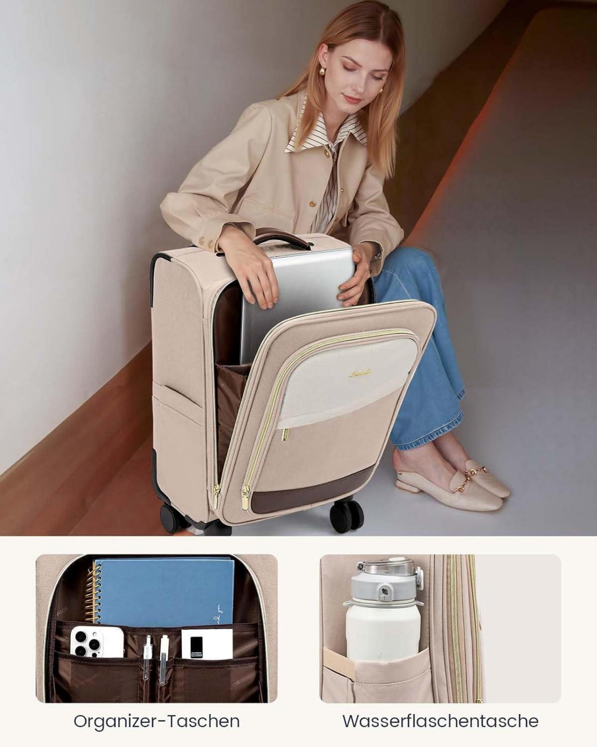 40L Handgepäck Rucksack für Damen, Wasserdichter Reiserucksack mit Laptopfach für Reisen, Business und Wandern
