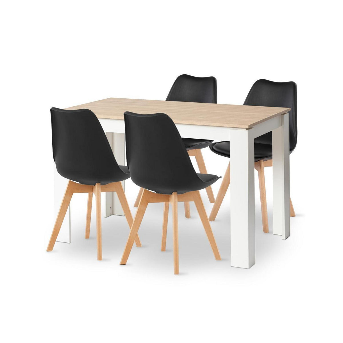 Esszimmergruppe Eiche-Weiß 120cm mit 4 Schwarz Stühlen