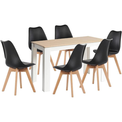 Esszimmergruppe Eiche-Weiß 120cm mit 6 Schwarz Stühlen