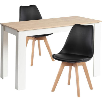 Esszimmergruppe Eiche-Weiß 120cm mit 2 Schwarz Stühlen