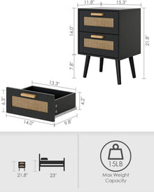Nachttisch Rattan Schublade Holz Beine Schlafzimmer