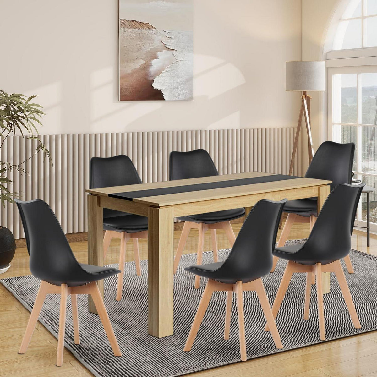 Esszimmergruppe Eiche-Schwarz mit 6 Stühlen (140cm)