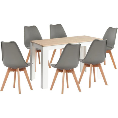 Esszimmergruppe Eiche-Weiß 120cm mit 6 Grau Stühlen