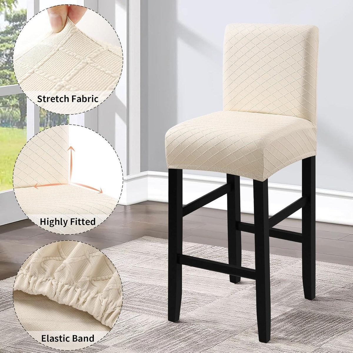 Wasserdichte Stuhlhussen – Jacquard Stretch, Beige
