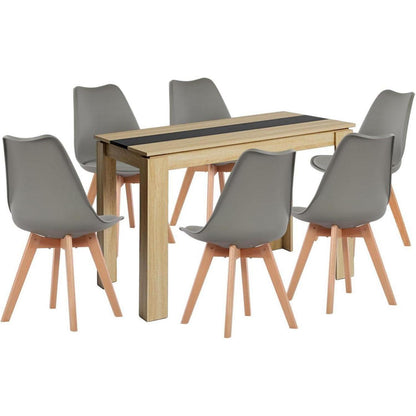Esszimmergruppe Eiche-Schwarz & Grau | Tisch + 6 Stühle