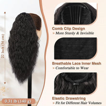 Lockige Ponytail Extension Schwarz Braun 56cm Synthetik