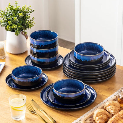 Modernes Geschirrset 6 Personen Blau - 18-teiliges Steingut Service