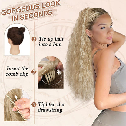 BARSDAR Pferdeschwanz Haarteil 56cm Lang lockig Synthetik Damen Insets Beige Blond