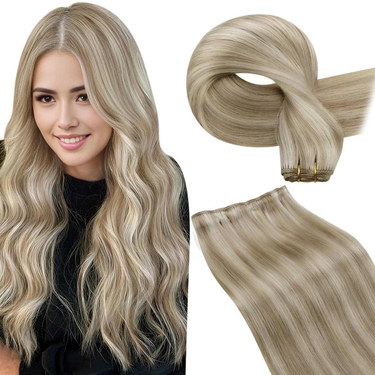 Echthaar Tressen Blond Highlights 40cm - Remy Haarverlängerung