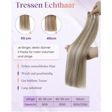 Echthaar Tressen Blond Highlights 40cm - Remy Haarverlängerung
