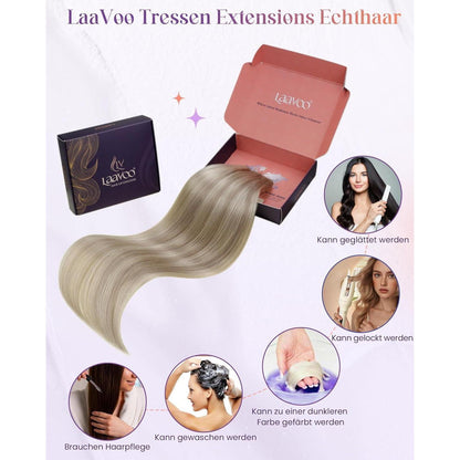 Echthaar Tressen Blond Highlights 40cm - Remy Haarverlängerung