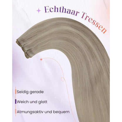 Echthaar Tressen Blond Highlights 40cm - Remy Haarverlängerung