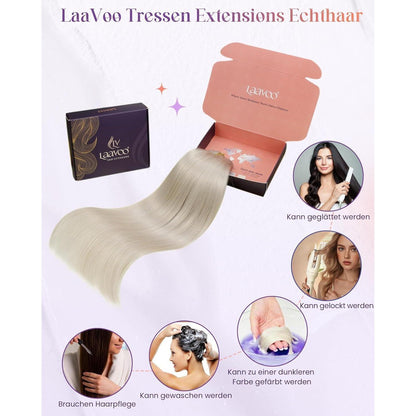 Echthaar Tressen Blond Platinblond 45cm zum Einnähen