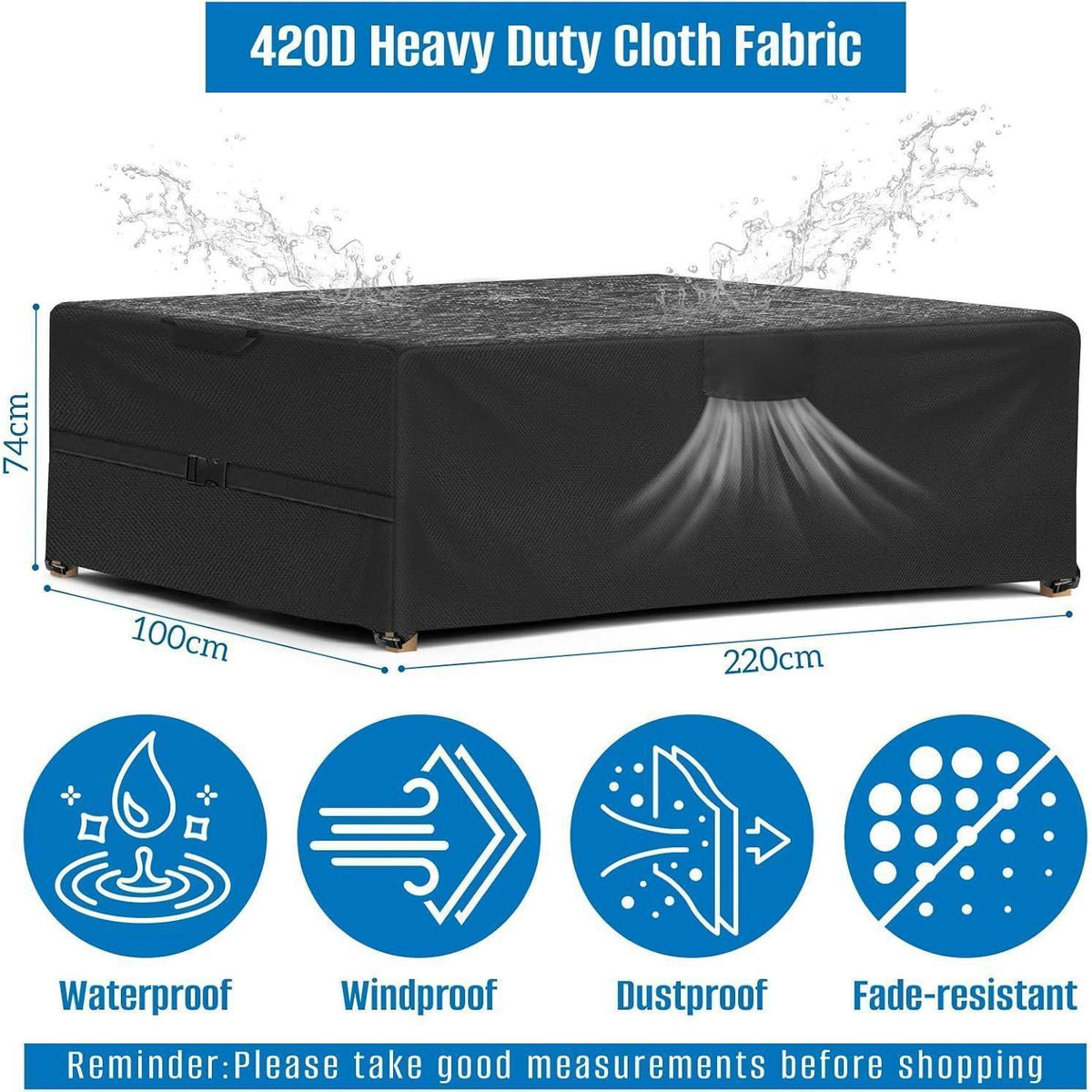 Gartenmöbel Abdeckhaube 420D Oxford wasserdicht & windfest 220x100x74cm