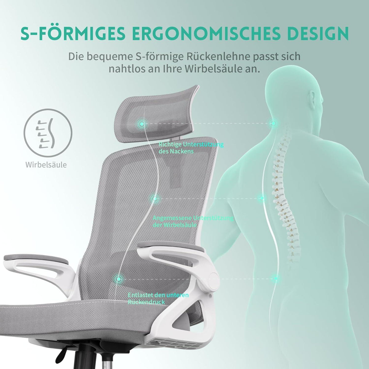 Ergonomischer Bürostuhl mit Verstellbaren Armlehnen & Extra Breitem