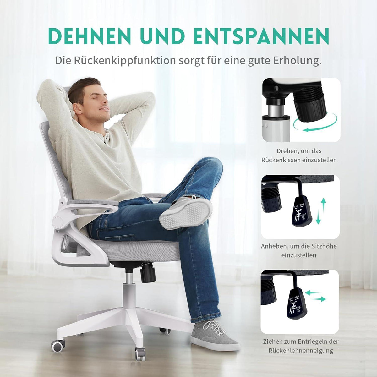 Ergonomischer Bürostuhl S-förmiges Design Verstellbare Armlehnen