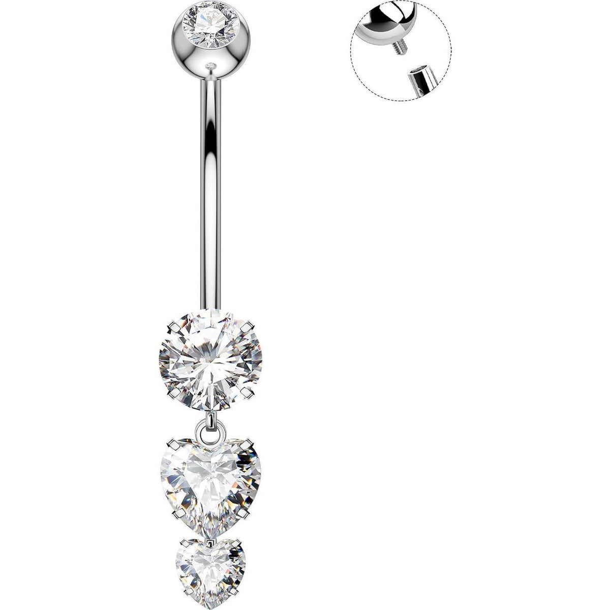 Bauchnabelpiercing Titan G23 mit Herzanhänger 14G 14mm