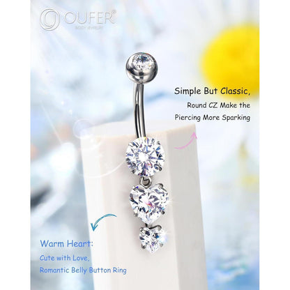 Bauchnabelpiercing Titan G23 mit Herzanhänger 14G 14mm